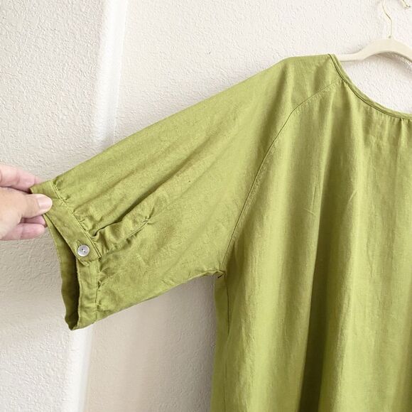 Woman Within Linen Blend Green Tunic Top Blouse Size 2X Crocheted Hem Pullover - Picture 9 of 10